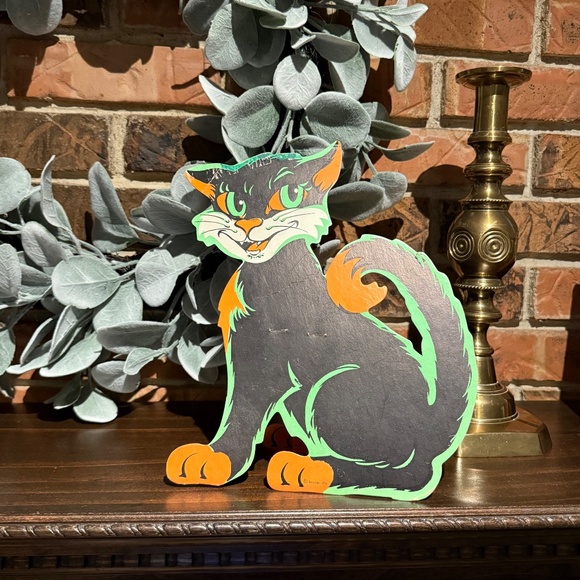 Vintage Beistle Co Die Cut Cardstock Paper Standup Black Cat Halloween Decor - Picture 2 of 10